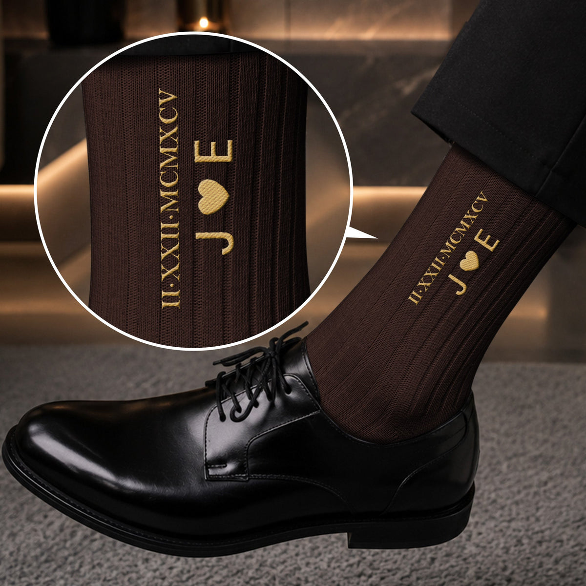 Custom Roman Numeral Date For Groom, Husband, Anniversary Wedding Gifts - Personalized Embroidered Socks