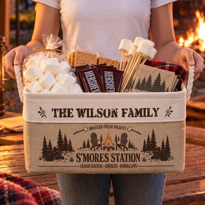 Family S’Mores Campfire Fire Pit Basket For Camping - Personalized Storage Basket
