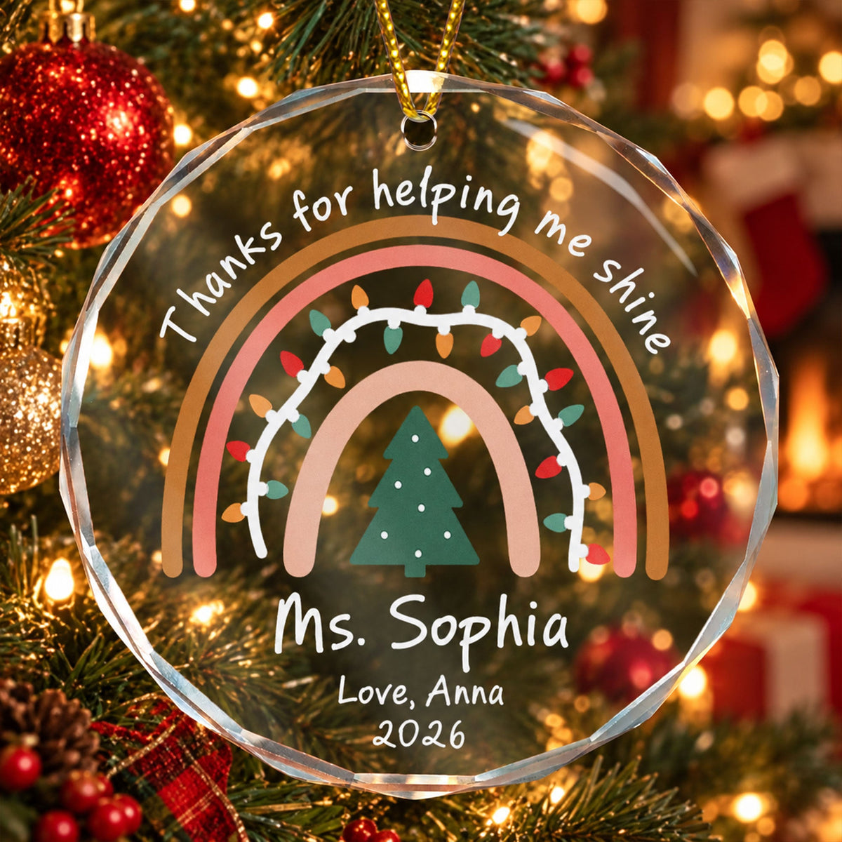 Rainbow Teacher Christmas Thank You Appreciation Gift - Personalized Ornament