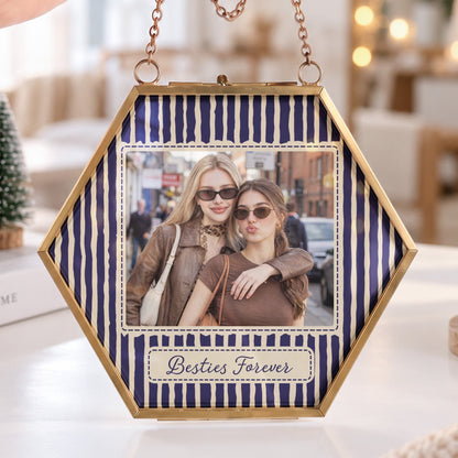 Best Friend Photo Gifts For Bestie, Sister - Vintage Stripe With Frame - Personalized Ornament