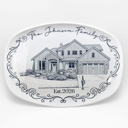 Custom New House Sketch Art New Home Gifts Christmas Gifts For Family, Couple - Personalized Platter