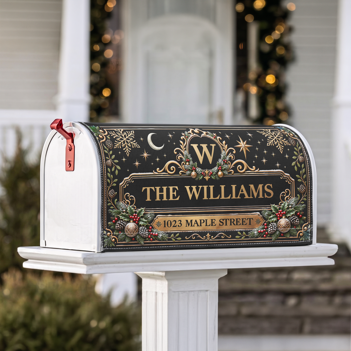 Custom Family Name & Address Christmas Theme - Personalized Mailbox Cover