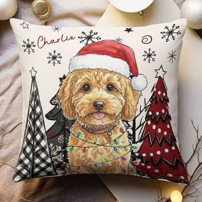 Custom Pet Photo Watercolor Art Christmas Winter Decor Gift - Personalized Pillow