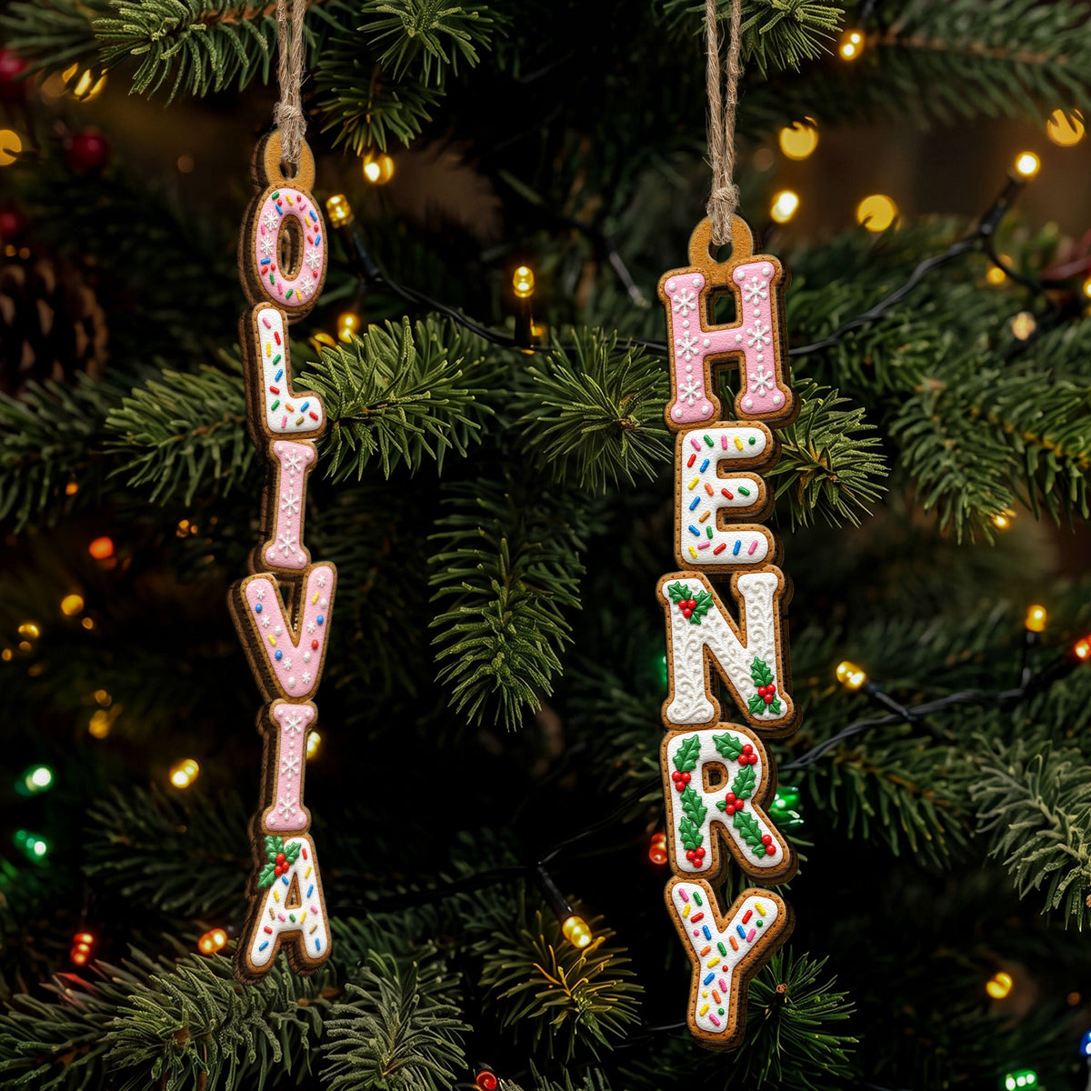 Custom Family Name Sprinkled Sugar Christmas Cookie - Personalized Ornament