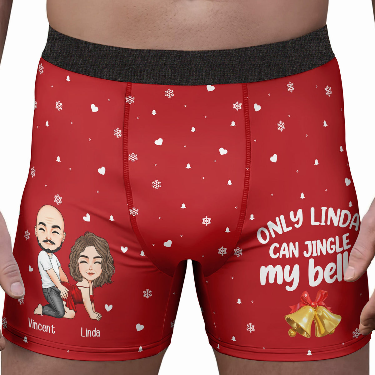 Jingle My Bells Naughty Couple Custom Christmas Gifts For Husband, BF - Personalized Men's Boxer Briefs