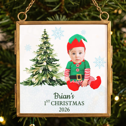 Christmas Frame Ornament Custom Kid Funny Face First Christmas - Personalized Ornament