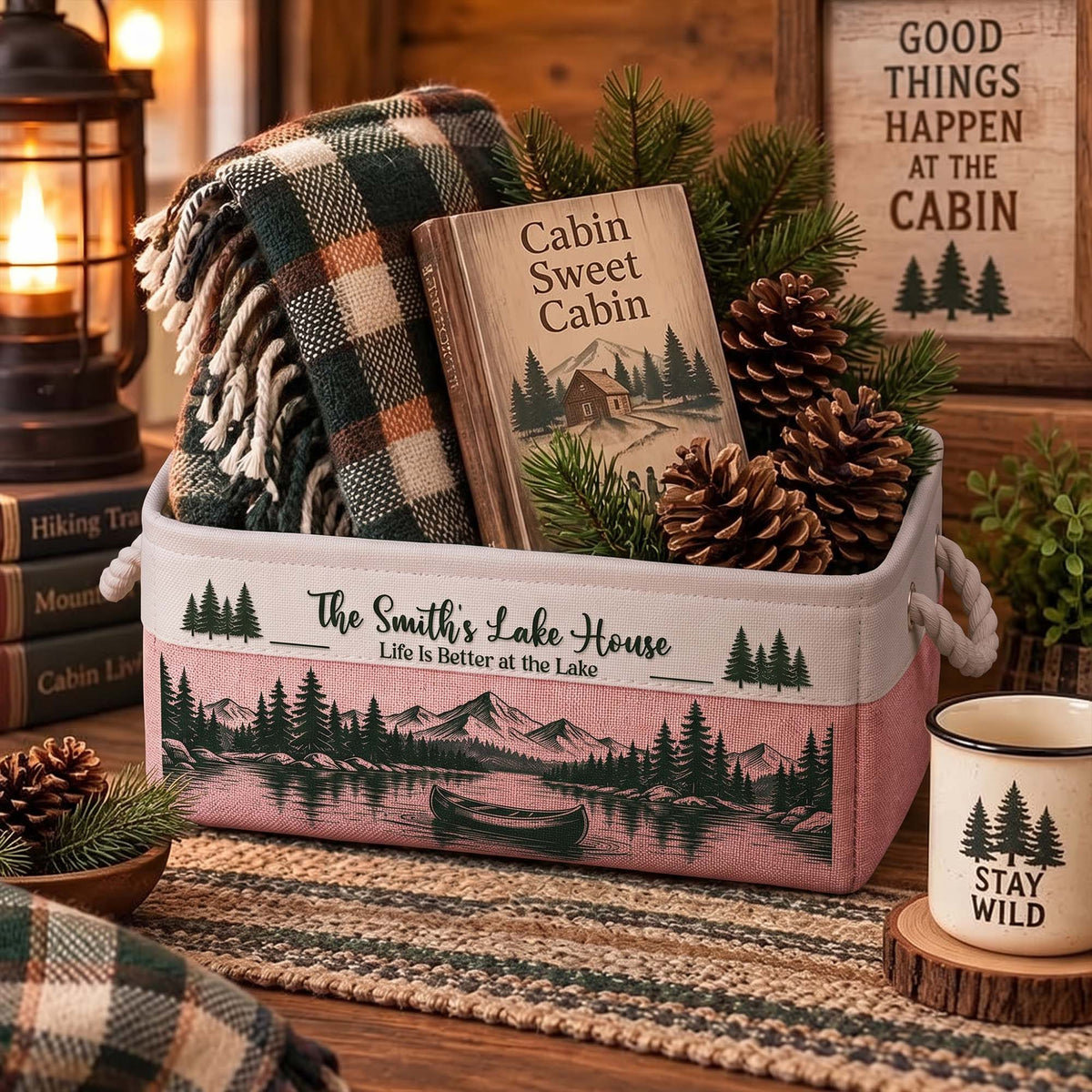 Family Outing Cabin Lakehouse Campfire Fire Pit Basket For Camping - Personalized Storage Basket
