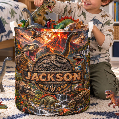 Custom Kid Name Dinosaur Jurassic T-Rex Boys Room Decor Toddler - Personalized Basket