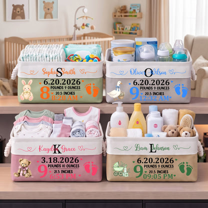 Custom Baby Announcement Nursery Storage Baby Shower, Baptism Gifts - Personalized Storage Basket