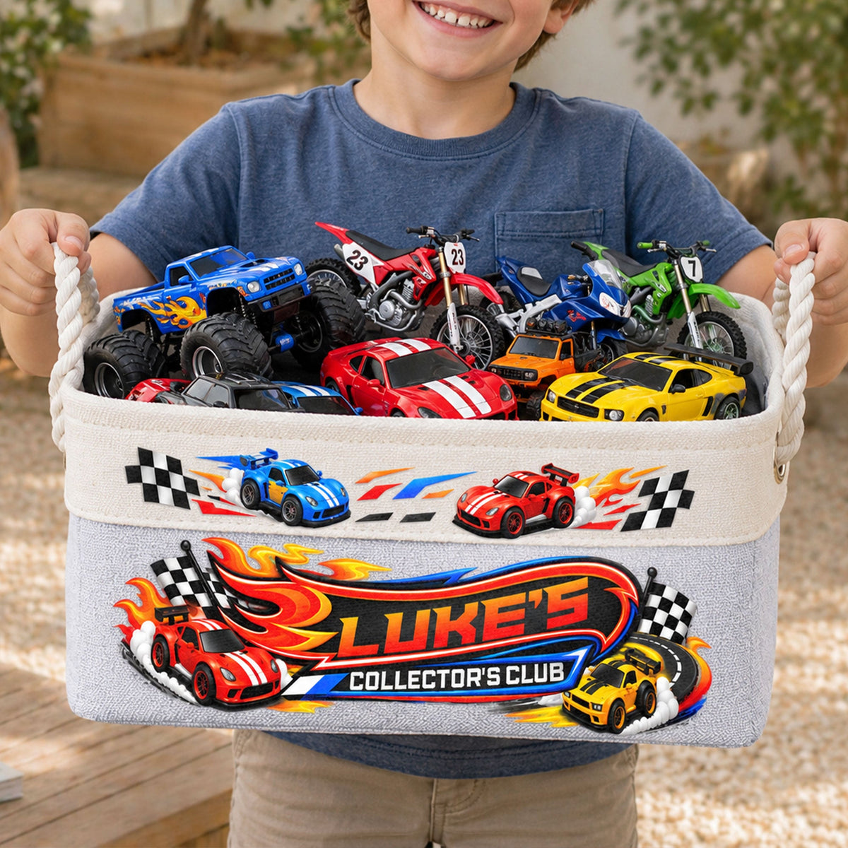 Custom Name Toys Cars Storage For Son, Vehicles Storage, Boys Birthday Gift - Personalized Storage Basket