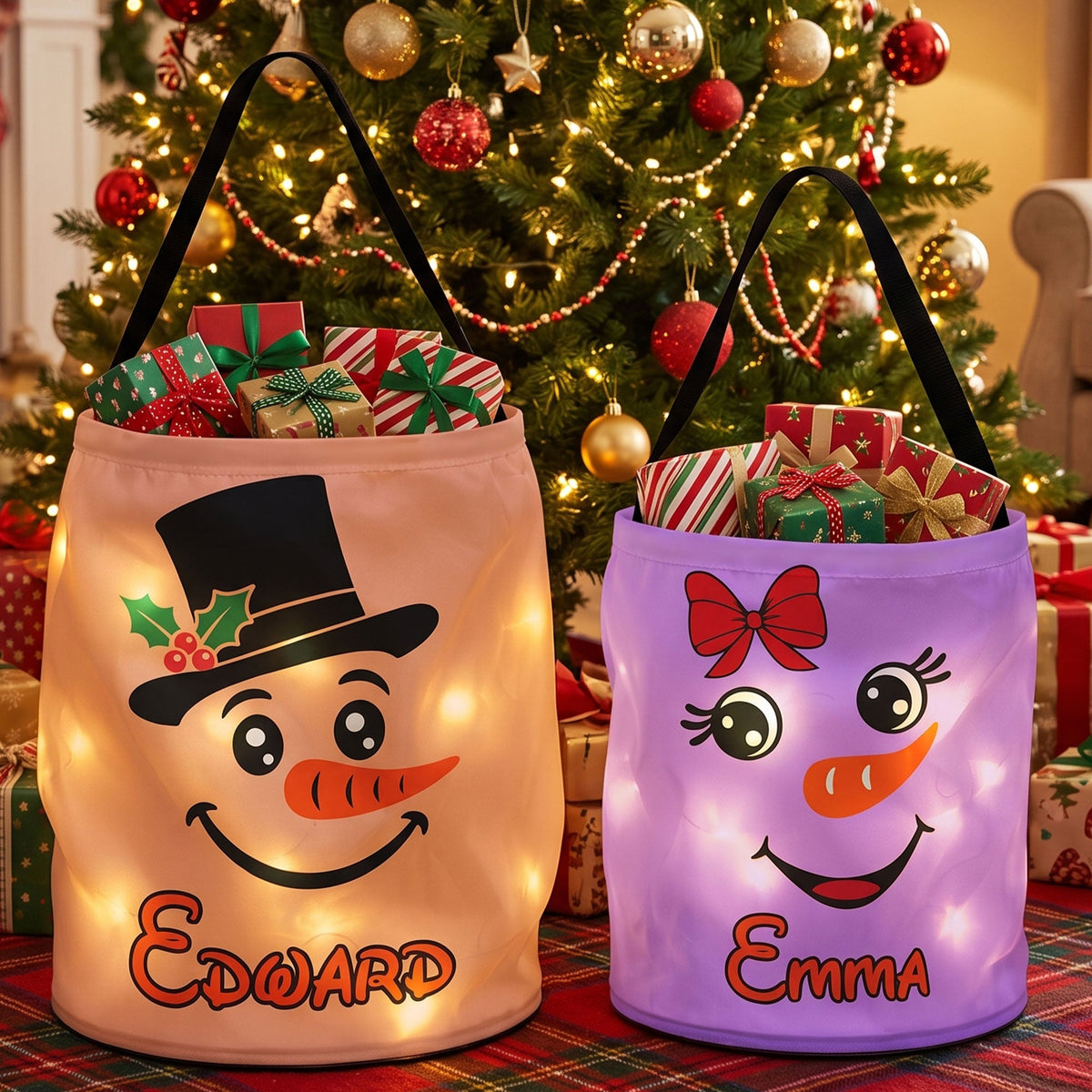 Custom Kid Snowman Faces Christmas Gifts For Kid, Sons, Daughters, Grandkids - Personalized Basket