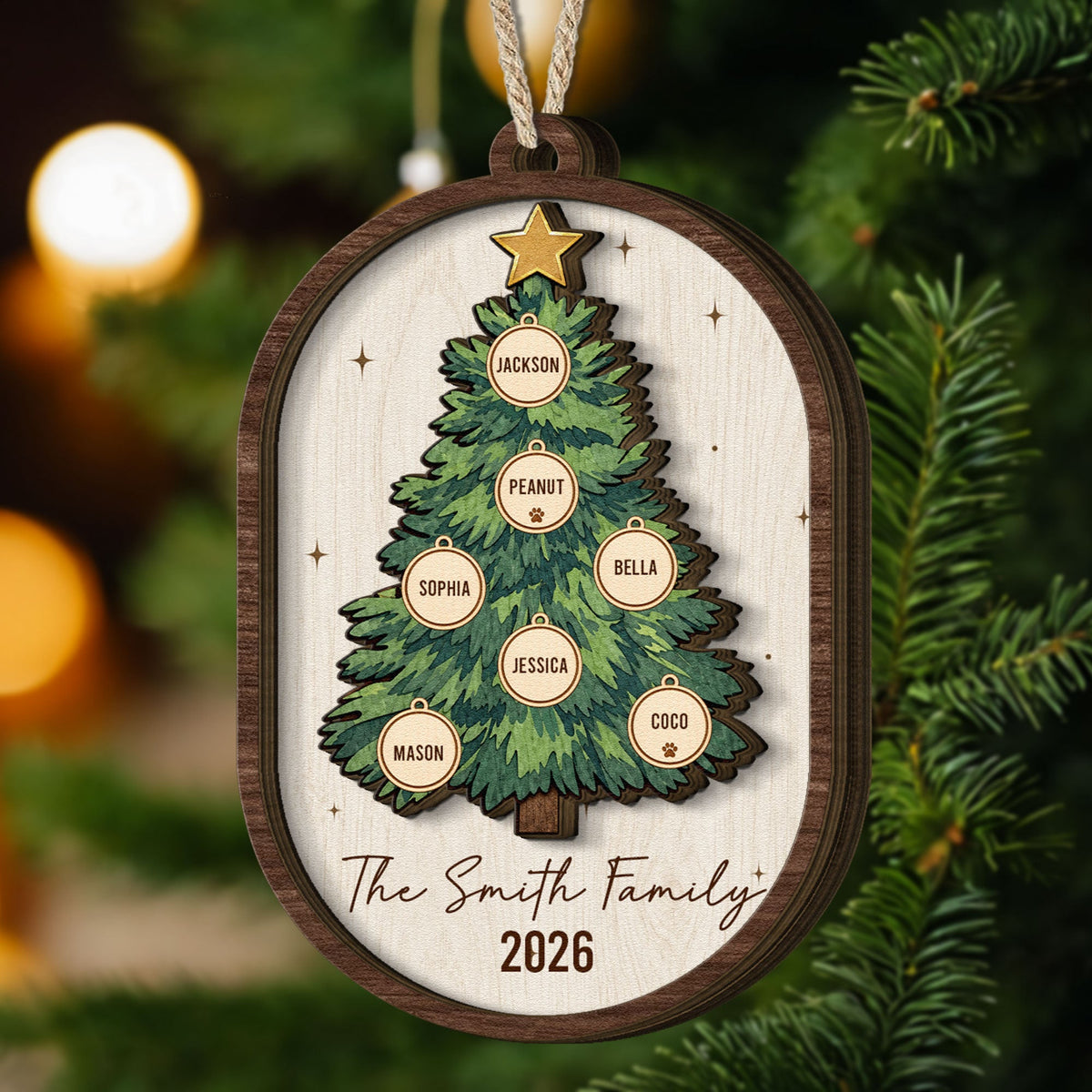 Custom Name Christmas Tree 2 Layers Christmas Gifts For Family - Personalized Ornament
