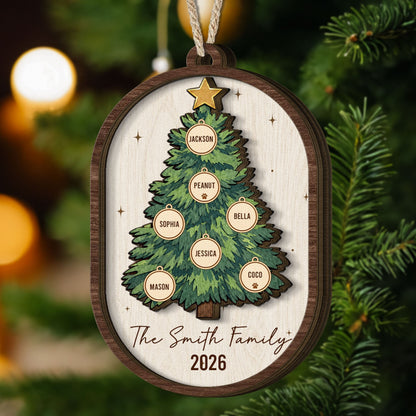 Custom Name Christmas Tree 2 Layers Christmas Gifts For Family - Personalized Ornament