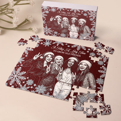 Custom Photo Sketch Line Art Friendship Gifts For Her, Christmas Night - Personalized Jigsaw Puzzle