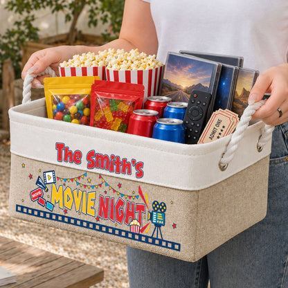 Family Movie Night Gift For Family Couple Friends - Personalized Storage Basket