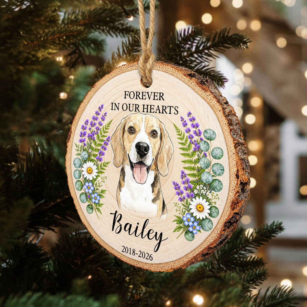 Forever In Our Hearts Memorial Custom Photo Watercolor Pet Loss Gifts - Personalized Ornament