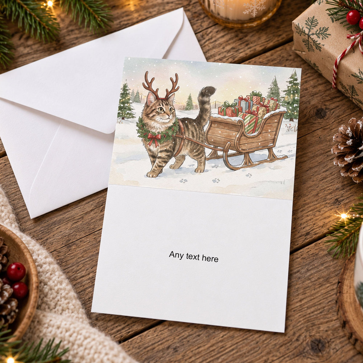 Custom Photo Pet Christmas Card Watercolor - Personalized Card