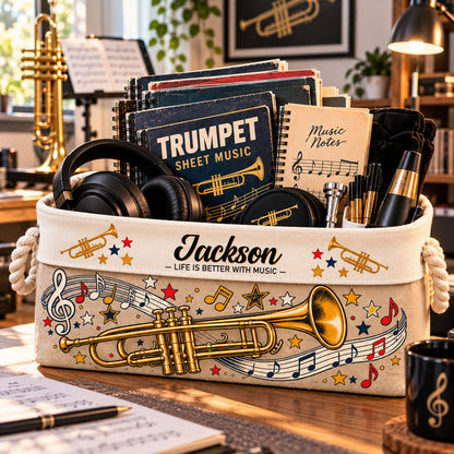 Trumpet Player Gift For Musician Band Student, Teacher - Personalized Storage Basket