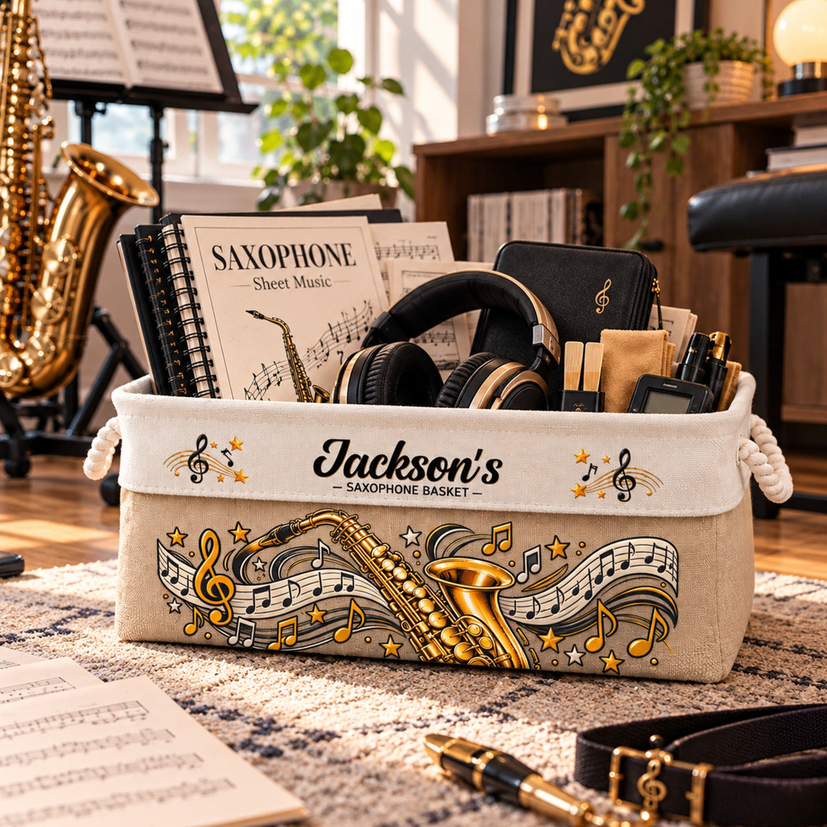 Saxophone Musician Gift Sax Player For Band Student, Music Teacher, Saxophone Player - Personalized Storage Basket