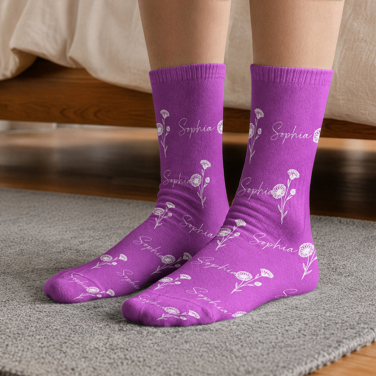 Custom Name & Birth Flower Gift For Girl, Kids - Personalized Socks