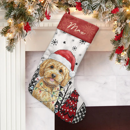 Custom Pet Photo Watercolor Art Christmas Winter Decor Gift - Personalized Stocking