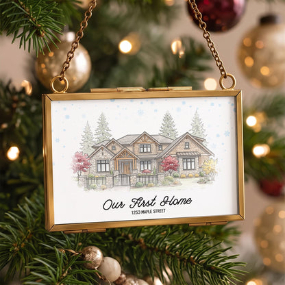 Custom First Christmas New Home Watercolor Art - Personalized Ornament