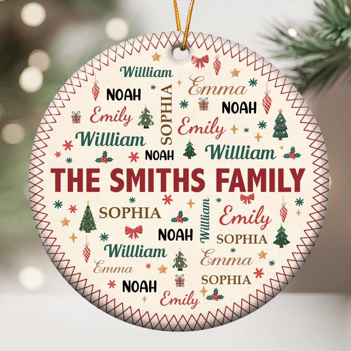 Family Name Word Christmas Theme - Personalized Ornament
