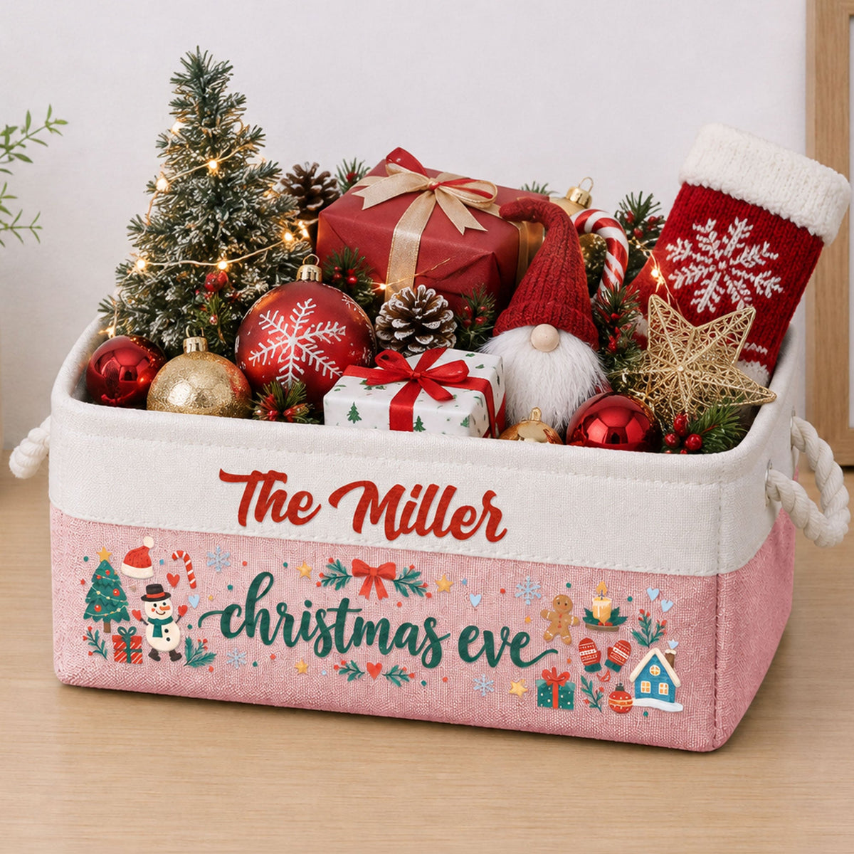 Family Christmas Eve Grandparents & Kids, Couples, Siblings - Personalized Storage Basket