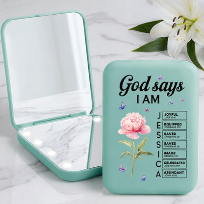 God Says I Am Bible Verse Custom Name & Birth Flower For Her - Personalized Mirror