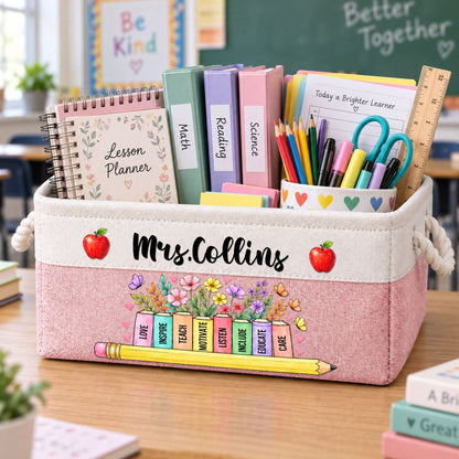 Teacher Wildflower Book Design - Personalized Storage Basket