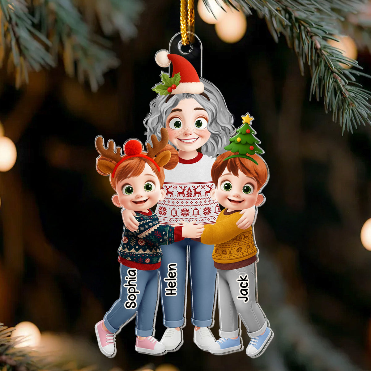 Grandma Hugging Christmas Vibe - Personalized Ornament