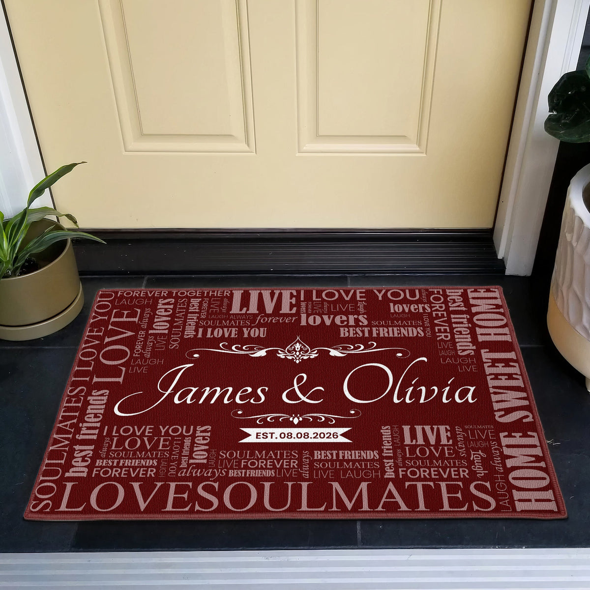 Live Love Home Sweet Home Custom Name Couple New Home Christmas Gift - Personalized Doormat
