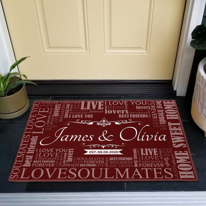 Live Love Home Sweet Home Custom Name Couple New Home Christmas Gift - Personalized Doormat