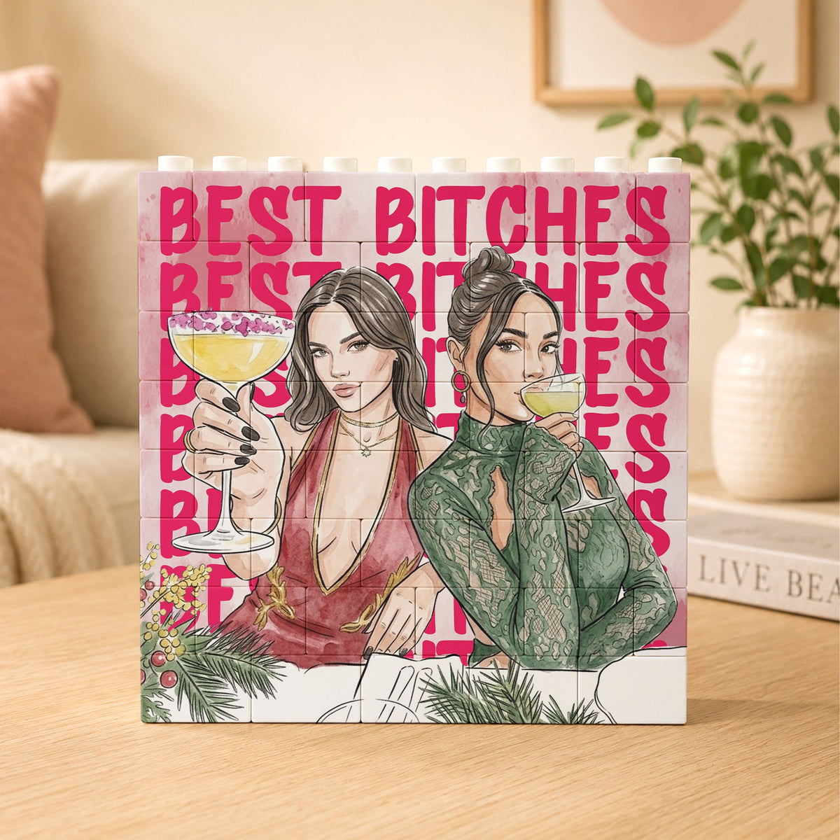 Turn Your Photo Into Watercolor Art - Best B*Tches Friendship Gifts - Personalized Building Blocks