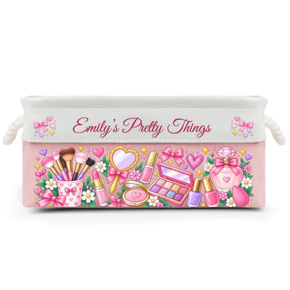 Makeup Storage Basket With Handles For Girls, Daughters, Granddaughters - Personalized Storage Basket