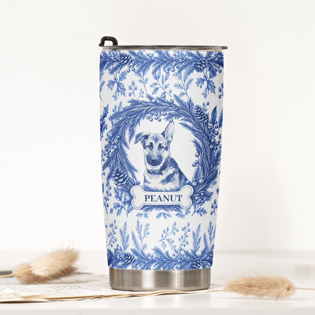 Custom Photo Pet Portrait Watercolor Christmas - Personalized Tumbler
