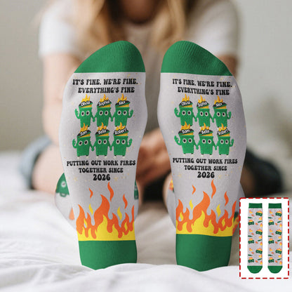 It's Fine We'Re Fine Everything's Fine Dumpsters Fire Coworker - Personalized Socks