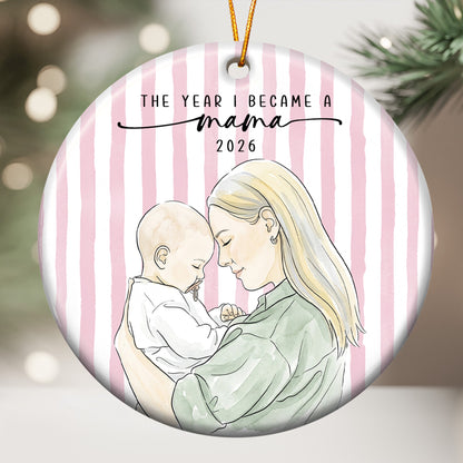 The Year I Became A Mama Watercolor Style - Personalized Ornament