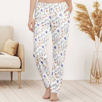 Custom Name & Birth Flower Gifts For Her, Friends, Sisters, Daughters - Personalized Lounge Pants