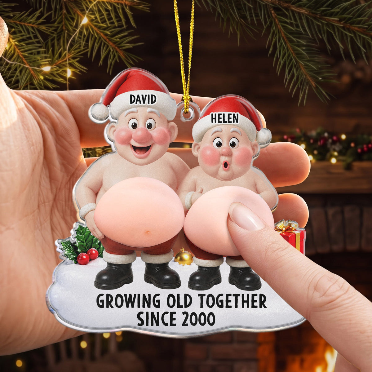 Growing Old Together Couples - Funny Belly 3D Squishy - Personalized Ornament