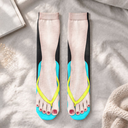 Feet With Slipper Funny Christmas Gift For Him Her And Coworkers - Personalized Socks