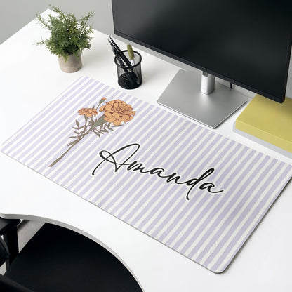 Custom Name & Birth Flower Gift For Her - Personalized Desk Mat