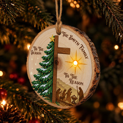 Tis The Season Tis The Reason - Nativity Scene Christian Light Up - Personalized Ornament