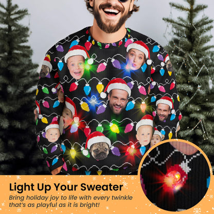 Custom Face Christmas Family Silly Xmas Leds - Personalized Photo Ugly Sweater
