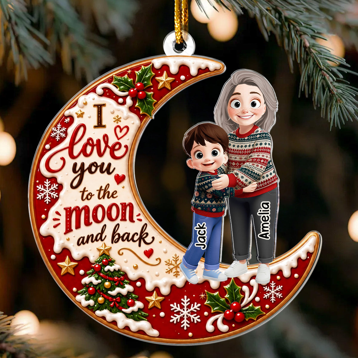 Grandma Hugging Love You To The Moon And Back - Personalized Ornament