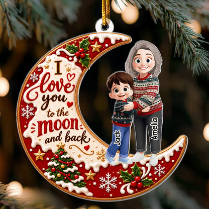 Grandma Hugging Love You To The Moon And Back - Personalized Ornament