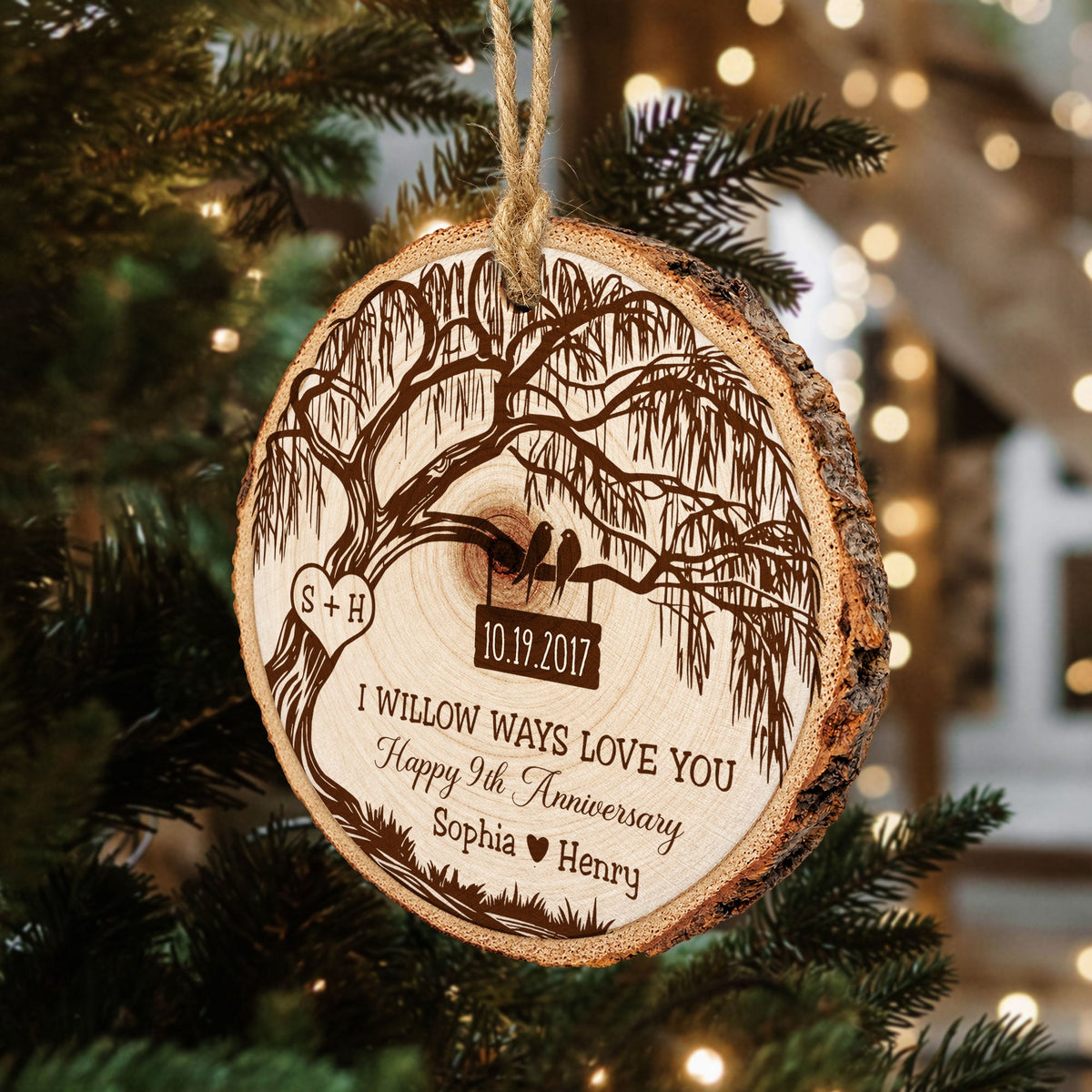 Willow Anniversary Wedding - Custom Anniversary Wood Slice - Personalized Ornament