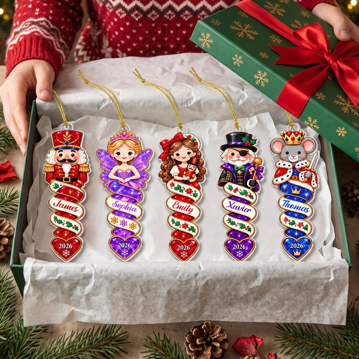 Family Nutcracker Christmas Spiral Ornament Gift For Kids - Personalized Ornament