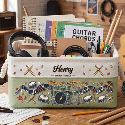 Custom Music Lovers Drums Gift For Drummers Boy, Girl, Daughter, Son - Personalized Storage Basket