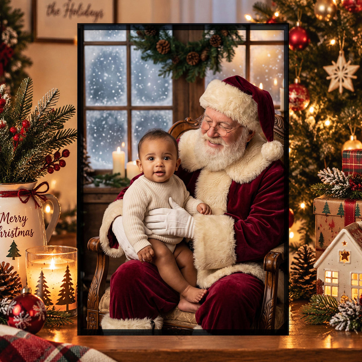 Kid Santa Lap Portrait Christmas Decoration - Personalized Poster